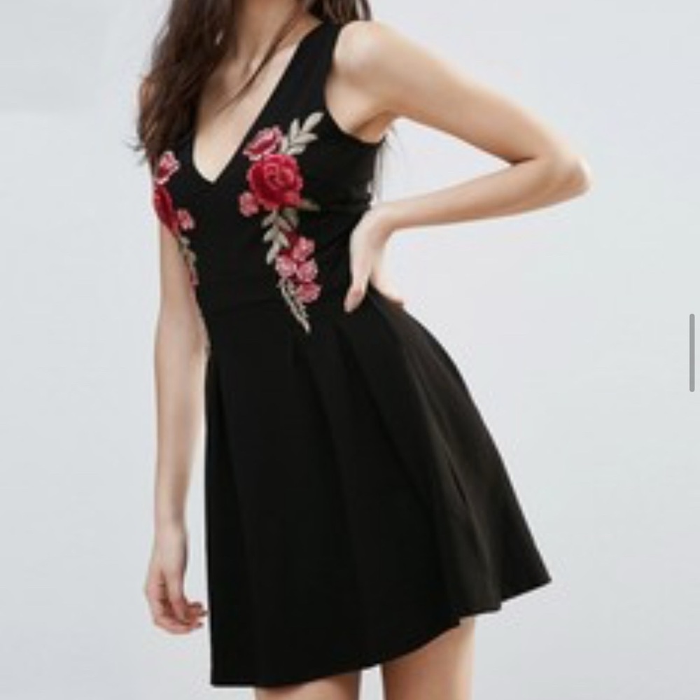 Parisian Works Black Dress with Red Floral Accents